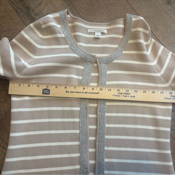 Banana Republic Women’s L Striped Open Front Cardigan Silver Trim Cotton - Picture 6 of 14